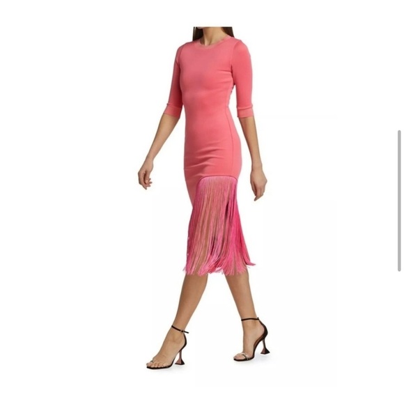 NWT Alice + Olivia Pink Midi Dress | Fringe | Cocktail Gown | Wedding Guest - Picture 12 of 17